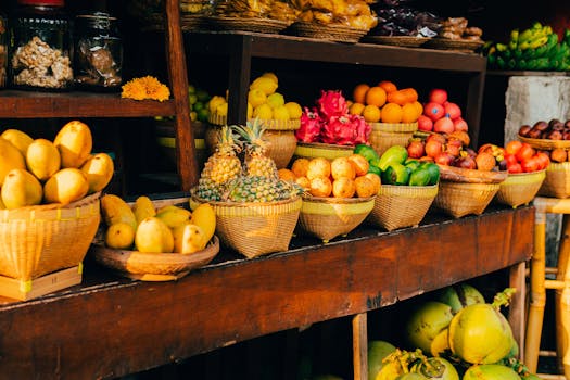 colorful grocery basket filled with fruits and vegetables