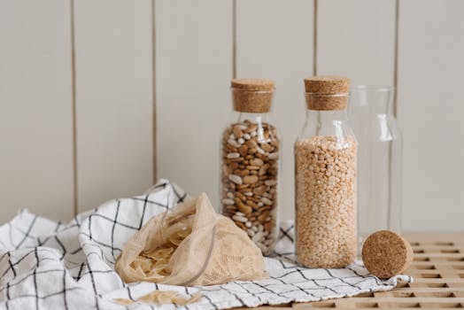 A colorful array of grains and legumes in jars