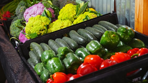 A vibrant display of fresh vegetables at a discount grocery store