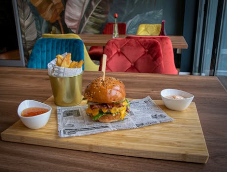 plant-based burger with fries