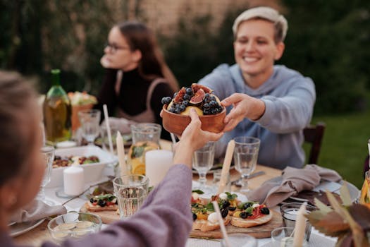 Group of friends enjoying a vegan meal together