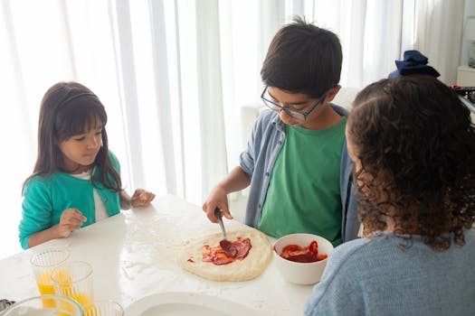 kids making plant-based pizza