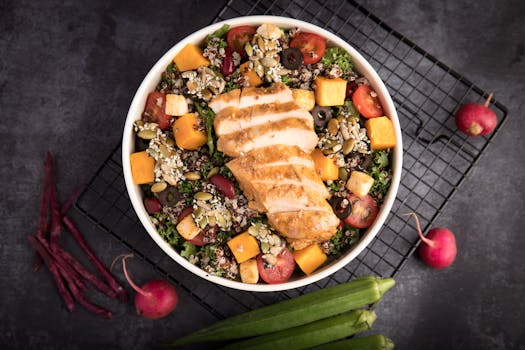 a colorful quinoa salad with chickpeas and veggies