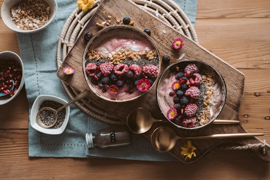 A bowl of hemp seeds and chia seeds on a wooden table