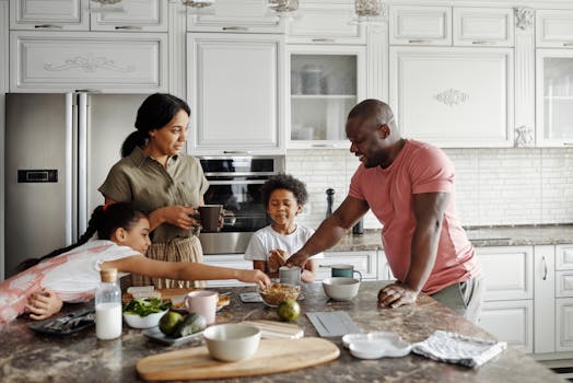 family cooking in the kitchen