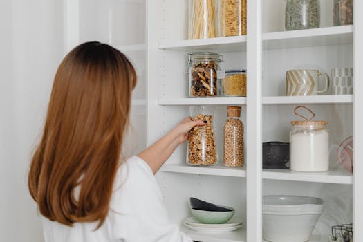 organized pantry with plant-based staples