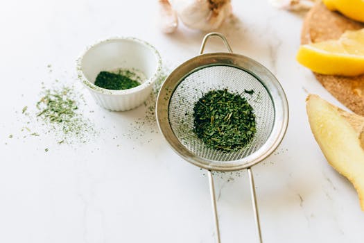 fresh herbs on a kitchen counter