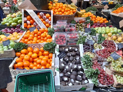 colorful fruits and veggies at a market