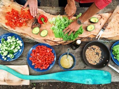 a variety of colorful plant-based dishes