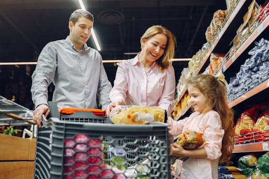 A person reading food labels in a grocery store